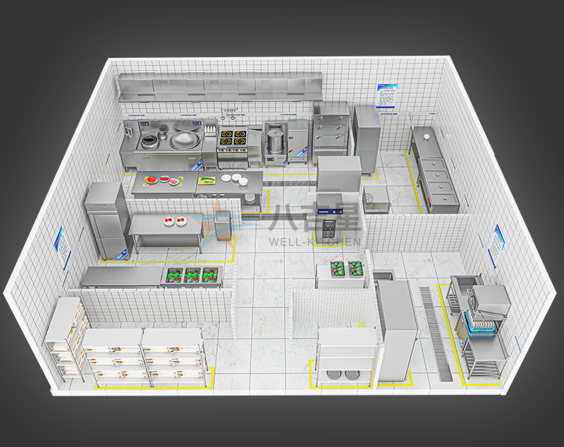 100-150人大型食堂廚房工程3d效果圖
