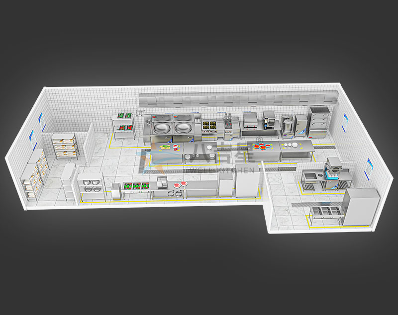 100-150人大型食堂廚房工程3d效果圖