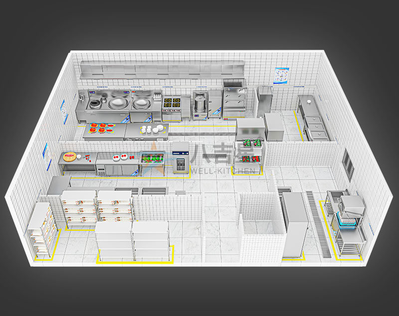 150-200人大型食堂廚房工程3d效果圖