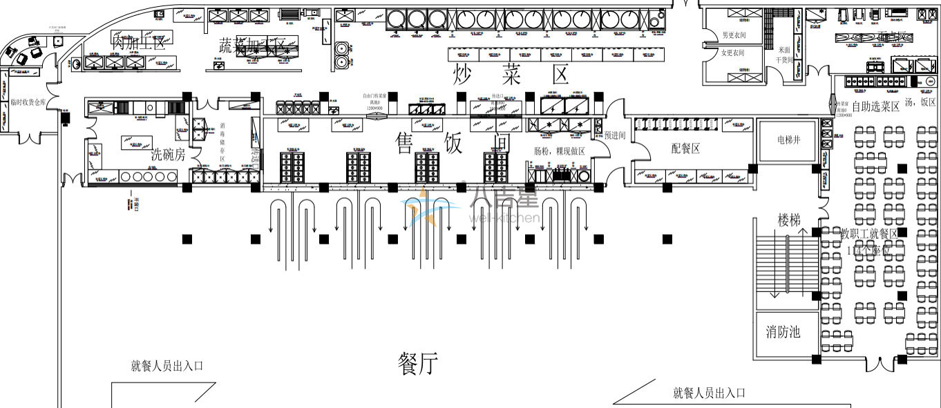 大型食堂廚房工程設(shè)計(jì)平面圖